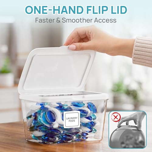 Vtopmart 4 Pack Laundry Pods Container and Dryer Sheet Holder, Detergent Powder Container with Lids &Labels & Scoop for Laundry Room Organization, Laundry Storage for Powder, Pods, Scent Booster Beads