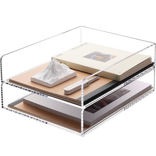 SANRUI Paper Organizer for Desk,Acrylic Stackable Letter Tray, Clear Desk Organizer, Paper Sorter for Office,Home or School,2-Pack - style: A4 Vertical File Trays 2 Tier