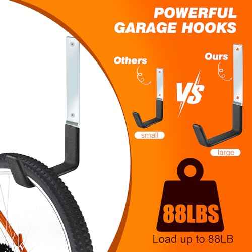 Garage Hooks Heavy Duty Bike Hooks for Garage Set of 8 Tool Organizers and Storage Wall Mount Storage Tool Holder Hanger for Garden Shed Shop Ladder