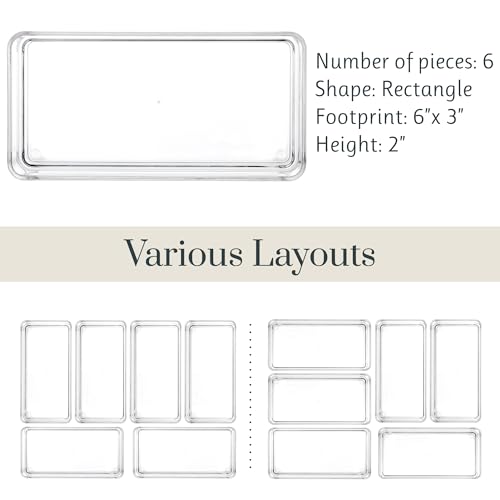 STORi SimpleSort 6-Piece Stackable Clear Drawer Organizer Set | 6" x 3" x 2" Rectangle Trays | Small Makeup Vanity Storage Bins and Office Desk Drawer Dividers | Made in USA - size: 6x3x2" (Set of 6)