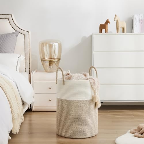 Cotton Rope Laundry Basket by YOUDENOVA, 72L Woven Collapsible Laundry Hamper, Clothes Hamper with Reinforced Handles in the Laundry Room, Bedroom, Bathroom, Brown - color: Brown, size: 72L