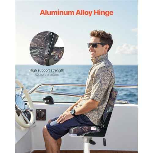 VEVOR Camo Boat Seat, Camouflage Low Back Folding Fishing Boat Seat 2 Pack with Thickened Sponge Cushion & PU Polyester Fabric, Strong PP Frame, Flip Up for Boats, Yachts, Ships