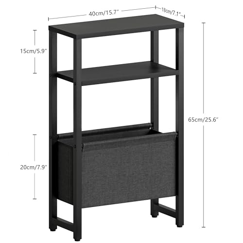 Narrow Side Table, Slim End Table with Magazine Rack, Bedside Table for Small Spaces, 3 Tier Sofa Couch Table Nightstand for Living Room, Bedroom Black LET503B - color: Black