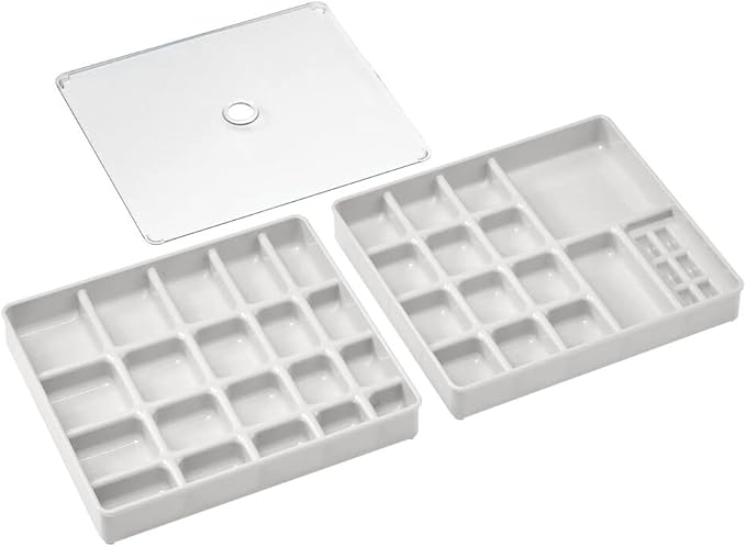 mDesign Stackable Plastic Storage Jewelry Box - 2 Organizer Trays with Lid for Drawer, Dresser, Vanity - Holds Necklaces, Bracelets, Bangles, Rings, Earrings - 3 Pieces - Light Gray/Clear