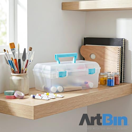 ArtBin 6937AG Essentials Lift-Out Tray Box, Portable Art & Craft Organizer with Handle and Tray, Clear/Aqua - color: Aqua Mist Latches