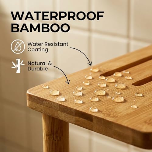 Bamboo Corner Shower Caddy Stand 3-Tier, Standing Shower Organizer with Anti-Slip Feet, Waterproof & Durable Bathroom Shower Shelf, Space-Saving Design Storage for Kitchen or Living Room