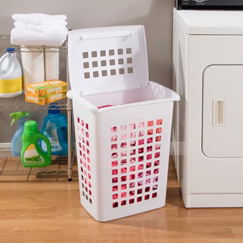 Sterilite Rectangular LiftTop Laundry Hamper with Lid, Handles to Easily Carry Clothes Between the Laundry Room and Bedroom, Plastic, White, 8-Pack - size: 8 Pack
