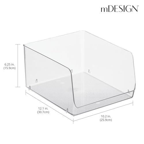 mDesign Wide Stackable Plastic Food Storage Organizer Bin Basket with Open Front for Household Kitchen Cabinets, Pantry, Offices, Closets, Bedrooms, Bathrooms - 10.2" Wide, 2 Pack - Clear - size: 12 x 10 x 6.25 (Pack of 2)