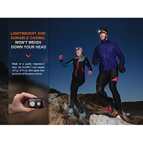 Fenix HL32R-T Trail Running Headlamp, 800 Lumen USB-C Rechargeable Lightweight Bright with Spotlight and FloodLight Dual Beam and a Cable Organizer (Black)