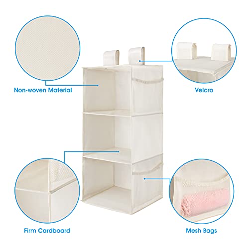 MAX Houser 3-Shelf Hanging Closet Organizer, Hanging Sweater Organizer, Foldable Hanging Shelves for Closet with 2 Velcro, Beige - color: Beige