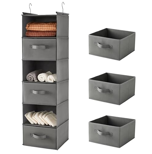 MAX Houser 6 Tier Shelf Hanging Closet Organizer, Closet Hanging Shelf with 2 Sturdy Hooks for Storage, Foldable (Grey-D3) - color: Grey-d3