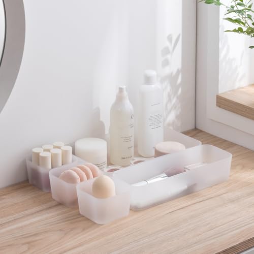 Poeland 10 Pcs Drawer Organizer Tray Storage Box for Bedroom Dresser Bathroom Kitchen, Frosted - size: 10pcs