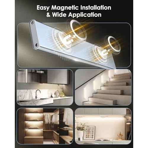 5 Pack Under Cabinet Lights, Rechargeable Under Cabinet Lighting Wireless, Motion Sensor Light Indoor LED Closet Lights Upgraded 2200mAh, Magnetic Under-Counter Light Fixtures for Kitchen Home, 10in