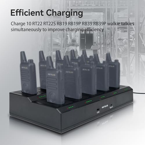 Retevis RT22 10-Way Walkie Talkie Charger, Ten Way Multi Unit Charger, for Retevis RT22 RT22S RB19 RB19P RB39 RB39P Walkie Talkie and Battery, 5 LED Indicators, AC/DC Adapter, Replaceable Base(1 Pack)