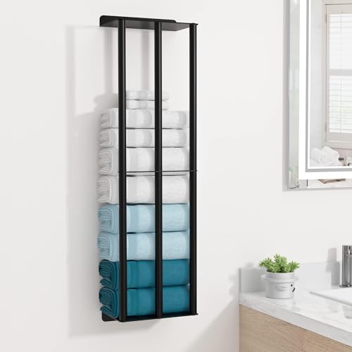 Susswiff Towel Racks for Bathroom 31 Inch - Wall Mounted, Solid 2 Metal Shelves and 3 Vertical Bars, Can Holds 6 Large Rolled Bath Towels - for Modern Decor Bathroom Towel Storage (Matte Black) - size: A-31"