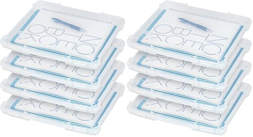 IRIS USA Board Game Storage Craft Organizer Box with Snap-Tight Latch Lid, 8-Pack Portable Plastic Case Bin for Puzzles, Magazines, Hobbies, Art Supplies, Fits 8.5" x 11" & A4 Papers, Slim, Clear - size: 8 Pack