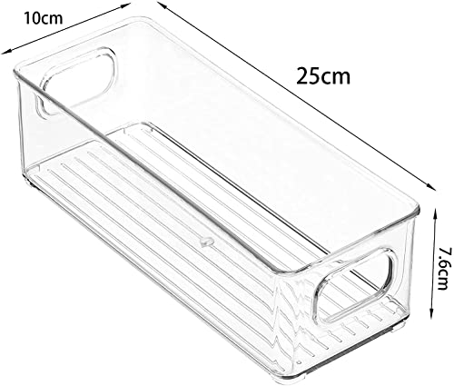 mDesign Plastic Long Stackable Storage Organizer Container, Organization Bin w/Handles for Kitchen, Pantry, Fridge, Freezer, Cabinet, Perfect to Hold Breast Milk - Ligne Collection - 4 Pack, Clear