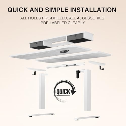 Veken 47.2"×27.6" Home Office Standing Desk with Monitor Riser, Adjustable Computer Desk with Drawers, Ergonomic Desk for Work, Study, Gaming, Crafting, White - color: White