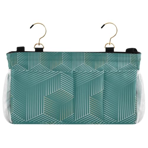 Bedside Caddy Hanging Bunk Bed Caddy Bed Organizer Hanging Pocket with 2 Hooks Bedside Storage Organizer Pocket Bag Holder Geometric Green - color: Geometric Green