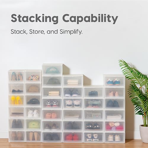 IRIS USA Stackable Shoe Storage Box with Latch Drop Front Door, 6-Pack, for Scarf Game Organizer Container with Ventilation Holes for Closet Under Bed Entryway Storage, Strudy, Tall, Clear - size: 14 Qt Drop Front - 6 Pack