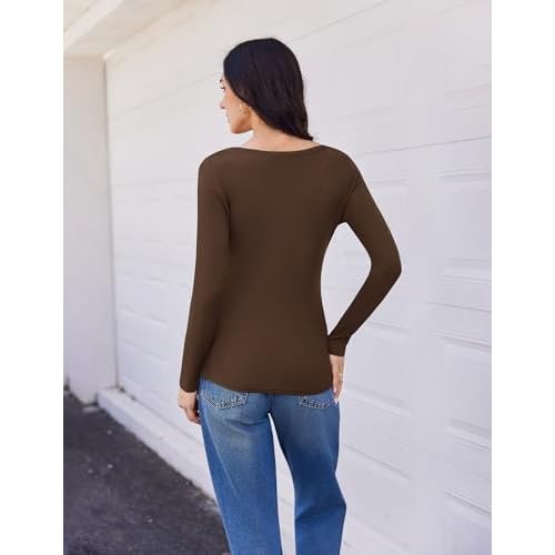 Ekouaer Womens 3 Pack Long Sleeve Shirts V Neck Ribbed Slim Fit Basic Tops Thermal Undershirts Casual Tee XS-XXL