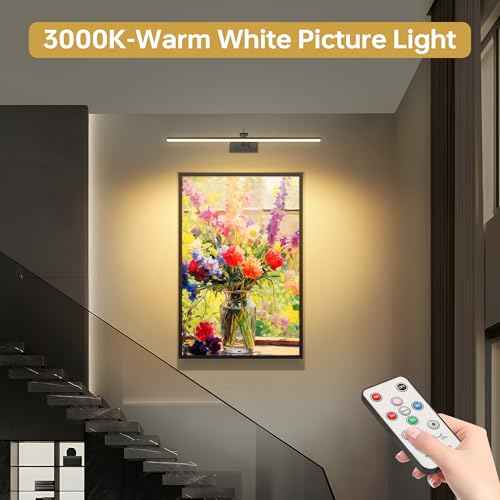 23.6 Inch Picture Light for Wall, 2 Pack 6400mAh Rechargeable Battery Operated Picture Lights, Cordless with Remote Gallery Light for Wall Pictures, Paintings, Artwork, Poster, Dartboards (Black)