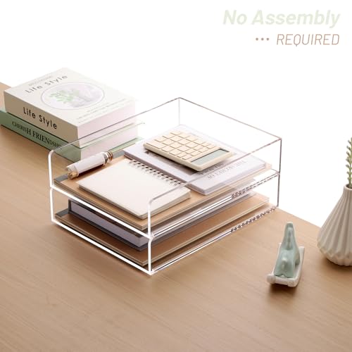 SANRUI Paper Organizer for Desk,Acrylic Stackable Letter Tray, Clear Desk Organizer, Paper Sorter for Office,Home or School,2-Pack - style: A4 Vertical File Trays 2 Tier