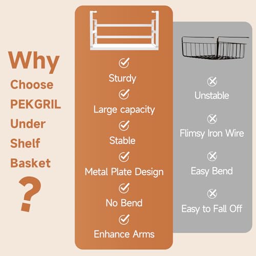 2 Pack Large Under Shelf Basket, White Undershelf Storage Basket, Heavy Duty Slide-in Hanging Storage Basket, Metal Under Cabinet Organizer for Kitchen, Pantry, Desk, Bookshelf, Cabinet - size: 2 Pack Large White