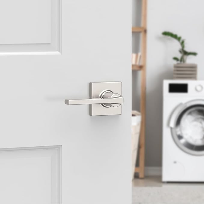 Kwikset Casey Hallway Passage and Bed/Bath Privacy Door Handle 10 Pack, 5 Passage Levers and 5 Privacy Levers, Satin Nickel Reversible Interior Handles with Mircoban Protection