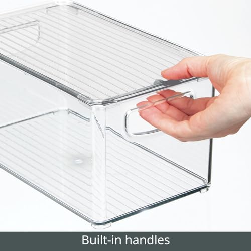 mDesign Plastic Deep Storage Bin Box Container with Lid and Built-In Handles - Organization for Fruit, Snacks, or Food in Kitchen Pantry, Cabinet, or Cupboard, Ligne Collection, 2 Pack, Clear - size: 10.6 x 6.2 x 5.2 (Pack of 2)