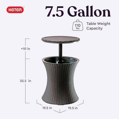 Keter Pacific Cool Bar Outdoor Patio Furniture and Hot Tub Side Table with 7.5 Gallon Beer and Wine Cooler, Espresso Brown