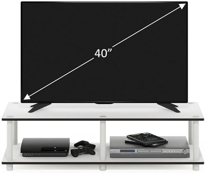 Furinno JUST TV Stand, 2-Tier Wide Entertainment Center with Open Shelf, No Tools TV Console for TV up to 46 Inch with Tubes, for Living Room, Bedroom, White