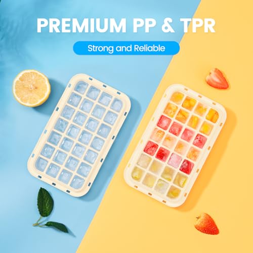 PHINOX Ice Cube Tray with Lid and Bin, 3 Pack Plastic Ice Cube Tray Molds, 84 pcs Ice Trays for freezer, Chilling Drinks, Whiskey & Cocktails, with Ice Container and Ice Scoop, BPA-Free - color: Yellow, size: 0.8"-3tier