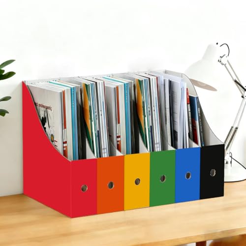 Limitliho Magazine File Folder Holder for Desk, Book Bins for Classroom Library,Office,Home, 10.6" H x 10.2" L x 3.5" W in Cardboard Paper Organizer (Red, 2 Pack) - color: Red