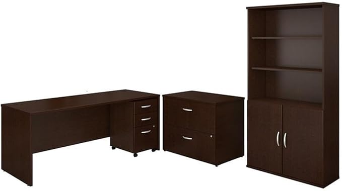 Bush Business Furniture Series C 72W Office Desk with Bookcase and File Cabinets in Mocha Cherry