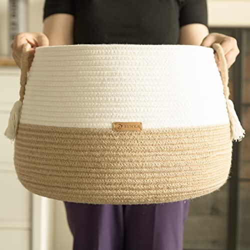 R RUNKA Small Basket for Stuffed Animal,Clothes ,Baby Blankets -11.8"x9.8"- Boho Baskets for Living Room,Bedroom,Nursery |Cotton Rope Baskets, Cube Basket, Under Shelf Basket | Baskets for Home Decor - size: Medium (11.8" x11.8" x9.8")
