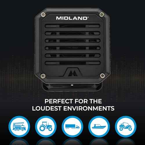 Midland- SPK100 Heavy-Duty 20W External Speaker - 180 Degrees Swivel Base Bracket Works with All CB and MXT Radios 8-OHM Sound System 3.5mm Audio Plug - Easy Installation Waterproof Design