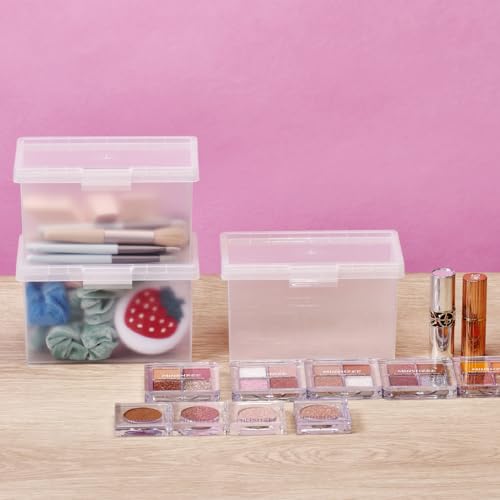 Bostitch Konnect Storage Containers with Lids, Office Organizer, Clear Plastic Box, Stackable for Index Cards, Labels, 1 Qt, 3 Pack - size: 3-Pack