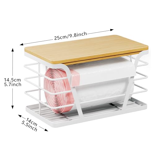 TIDIIABODE Small Grocery Bag Holder, Trash Bag Dispenser with Removable Bamboo Top, No Drill,White - color: 1-Pack-S-White