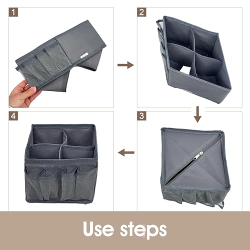 VERONLY Cosmetic Storage Bins Makeup Organizer, Adjustable Multifunction Storage Box Desk Drawer Divider for Makeup Brushes, Bathroom Countertop or Dresser, Set of 4 - style: Gray 4PC