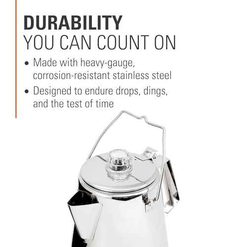 GSI Outdoors Percolator Coffee Pot I Glacier Stainless Steel Ultra-Rugged for Brewing Coffee Over Stove and Fire | Ideal for Group Camping, 14 Cup