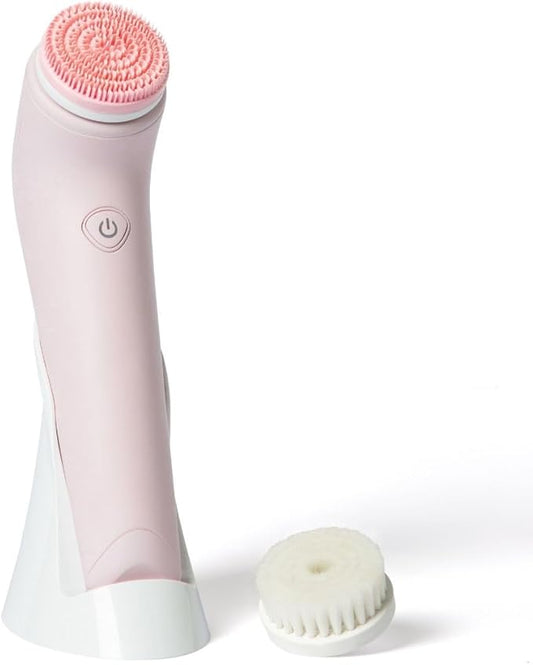 Fancii Facial Cleansing Brush with Self Cleaning Station, Rechargeable & Waterproof - Electric Face Scrubber for Gentle Exfoliation and Deep Scrubbing - 2 Exfoliating Brush Heads, Skylar (Pink)