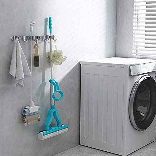Broom Mop Holder Wall Mount Stainless Steel Tool Hanger Storage Organizer for Home, Kitchen, Garage, Garden, Laundry Room, Bathroom Organization and Storage(4 Racks 5 Hooks)