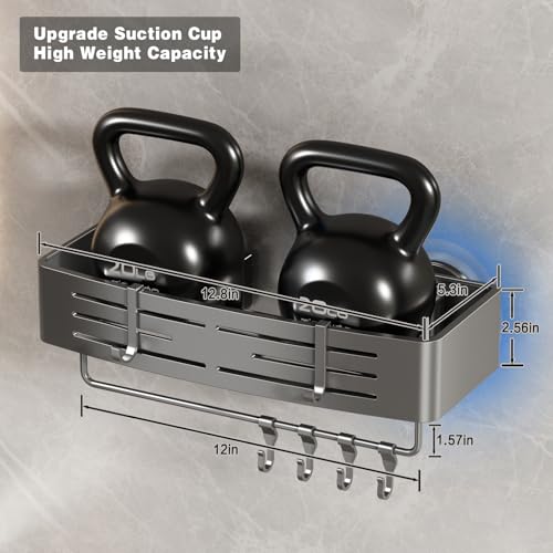 Voldra Shower Caddy Suction Cup, 2 Pack Shower Shelves for Inside Shower No Drilling, Aluminum Suction Showers Organizer with Towel Bar & Hooks Removable Bathroom Shelf Storage Rack(Gray) - style: Suction Cup Rectangle-2 Pack