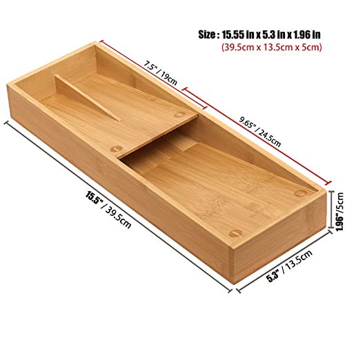 guiogc Bamboo Silverware Drawer Organizer, Kitchen Cutlery Tray,Utensil Holder for Spoons, Forks, Knives in Kitchen - size: Small