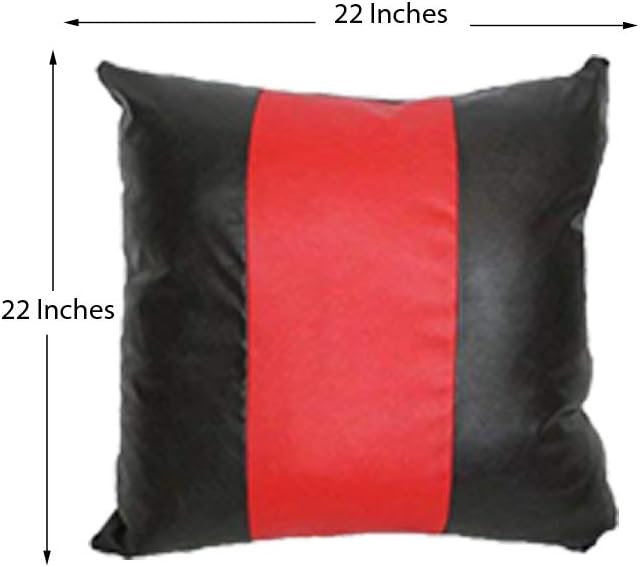 D DOLLY LAMB Lambskin Leather Pillow Cover - Sofa Cushion Case - Decorative Throw Covers for Living Room & Bedroom, 16x16 Inches - Red Black 01 Pack of 2