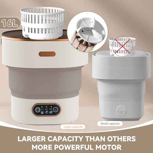 Portable Washing Machine Mini Washer with Spin Basket, 16L Large Capacity Foldable Laundry Machine for Underwear, Socks, Small Clothes, Perfect for Travel, Apartment, RV, Camping, Hotel