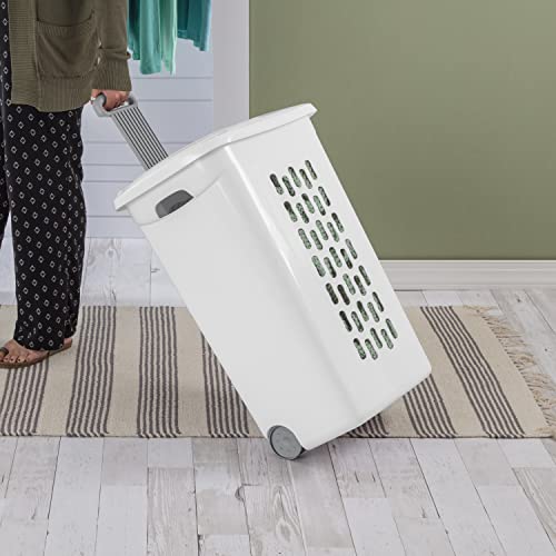 Sterilite 3 pack Ultra Wheeled Hamper, Laundry Basket w/Flip-Top Lid & Retractable Handle - Plastic Rolling Clothes Storage Cart with Ventilated Holes for Home, Apartment or Dorm - size: One Size