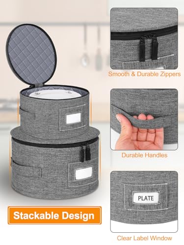 punemi China Storage Containers 5-Piece Set w/Hard Shell Sides & Bottom, Quilted Stackable Plate & Dish Storage Protectors, Adjustable Mug and Cup Storage Organizer for Moving and Dinnerware storage - style: StorageSet-China4pcs-Coffee1pcs