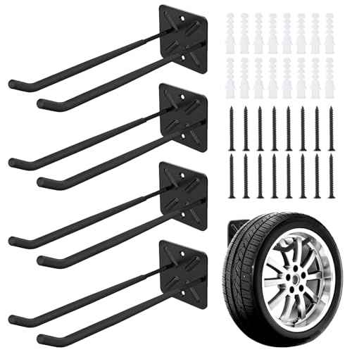 4 PCS Heavy Duty Garage Hooks, 12.2 in Wall Mount Long Hangers with Non-Slip Coating, Strong Metal Hooks for Chairs, Power Tools, Garden Tools, Ladders, Tires, Garage Organization